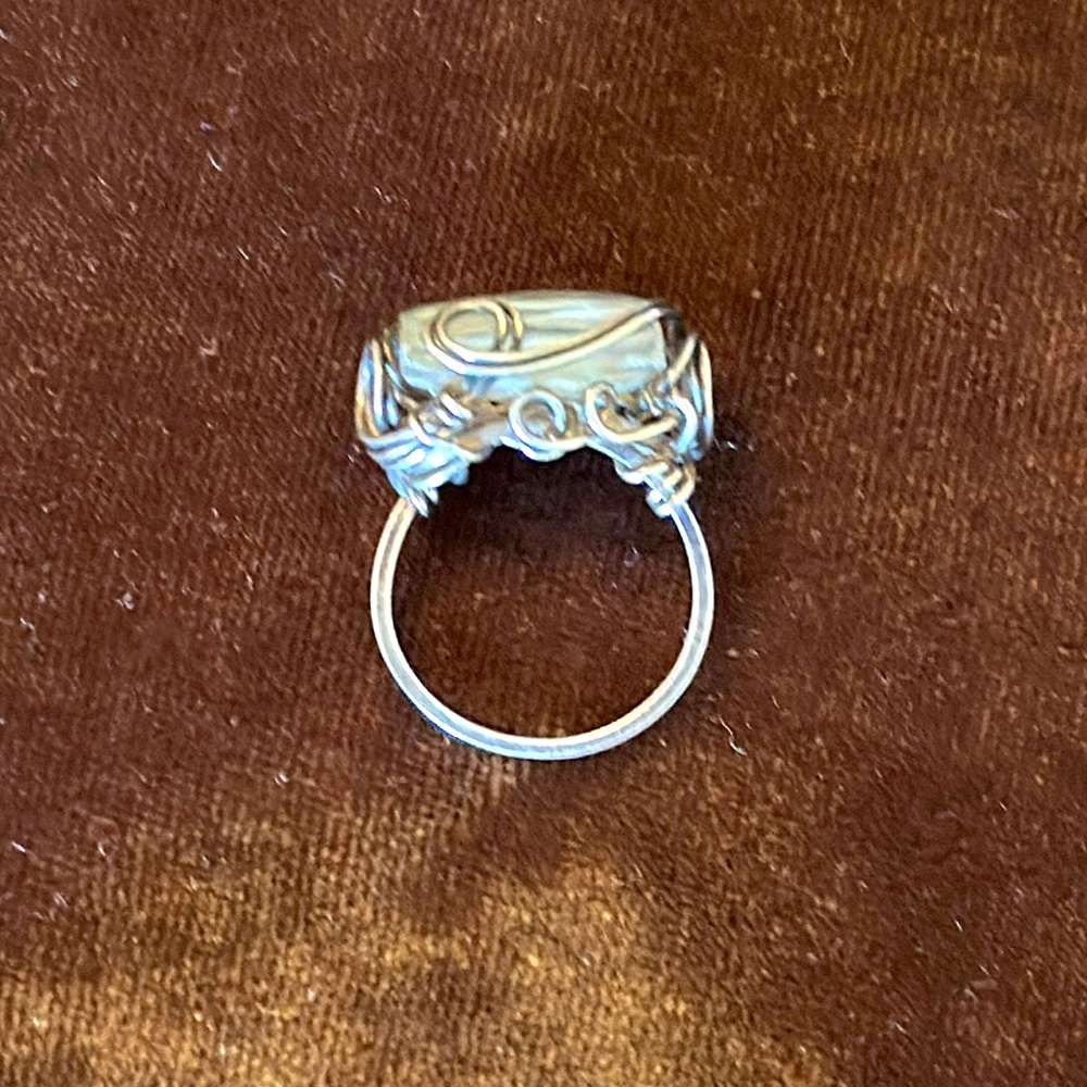 Vintage Single Rectangle Stone Ring Woven Sterling Silver Wire Handmade 🔥🔥🤩